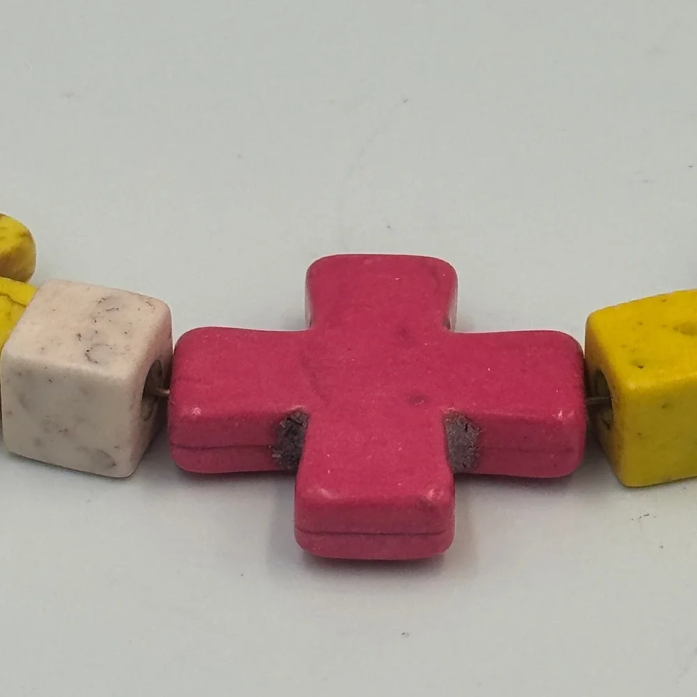 Multicolor Stone Cube Cross‎ Jewelry Set Necklace Bracelet Earrings Boho Rainbow